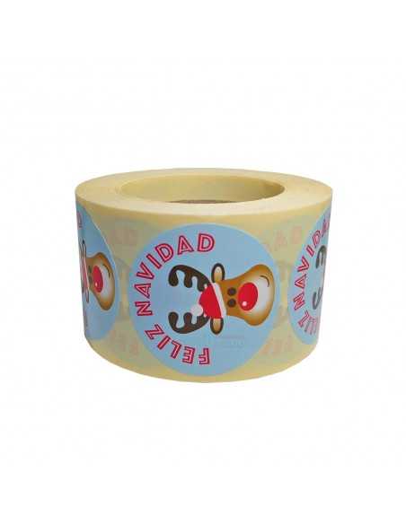 Pegatinas divertidas para regalos de navidad con dibujo de reno y fondo azul