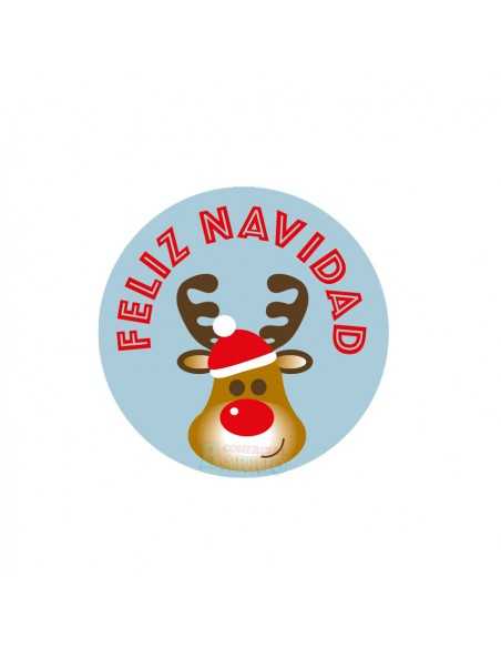 Etiquetas adhesivas para navidad con dibujo de reno y fondo azul