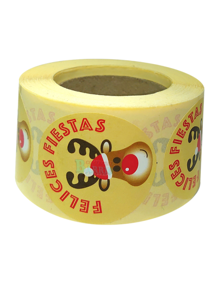 Etiquetas Adhesivas Feliz Navidad Reno fondo marron