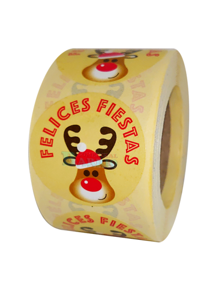 Etiquetas Adhesivas Feliz Navidad Reno fondo marron