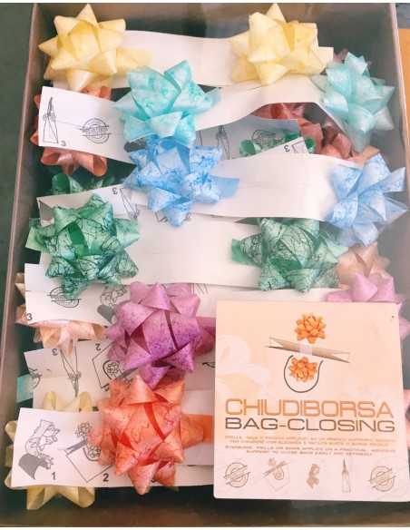 Cierra bolsas adhesivas con Moñas de colores surtidos con dibujo