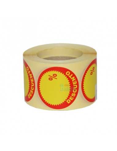 10 Rollos de 500 Etiquetas Adhesivas de Descuento Amarillo "-50%" Redonda 35 mm 