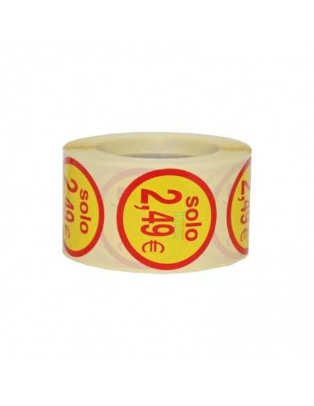 Etiquetas para precios  2.49€, pegatinas precios adhesivas en rollo "solo 2,49€"