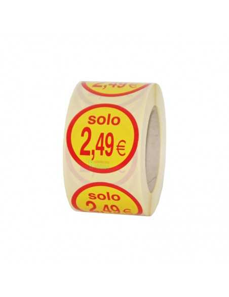 Etiquetas para precios  2.49€, pegatinas precios adhesivas en rollo "solo 2,49€"