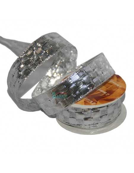 Cinta decorativa plateada, cinta navidad y eventos, trenzada color plata
