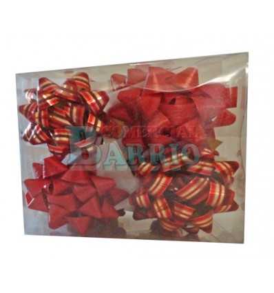 Caja de 12 moñas rojas rayadas