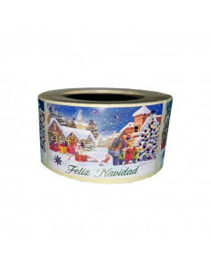 Etiquetas Adhesivas feliz Navidad con paisaje navideño familiar 2