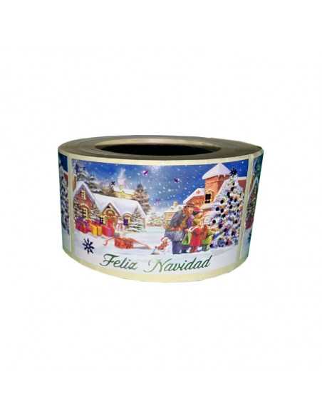 Etiquetas para regalos de navidad "Feliz Navidad" Paisaje navideño familiar