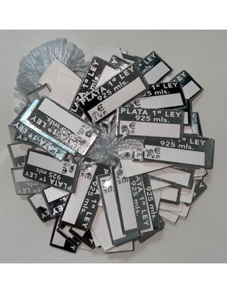 Etiquetas colgantes para joyeria " Plata 1 ªLey"  pelicula plata