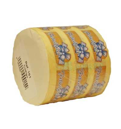 Etiquetas para regalos "Felicidades"  kraft lazo azul