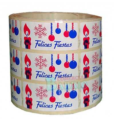 Etiquetas navidad "Felices Fiestas" Vela y Bola 