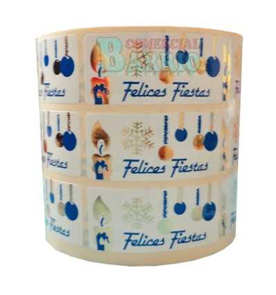 Etiquetas Navidad  "Felices Fiestas" Vela y Bola oro