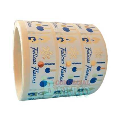 Etiquetas Navidad  "Felices Fiestas" Vela y Bola oro