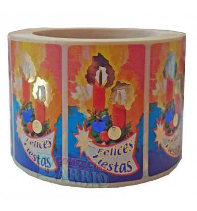 Etiquetas Navidad "Felices Fiestas" Dos Velas dibujadas