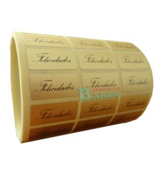 Etiquetas para regalos  "Felicidades" pequeña lisa en oro 2