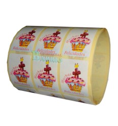 Etiquetas para regalos  "Muchas Felicidades" pastel 2