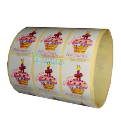 Etiquetas para regalos  "Muchas Felicidades" pastel