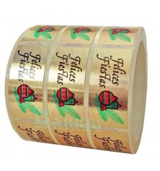 Etiquetas adhesivas para Navidad "Felices Fiestas" bola y vela en papel oro 2