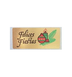 Etiquetas adhesivas para Navidad "Felices Fiestas" bola y vela en papel oro