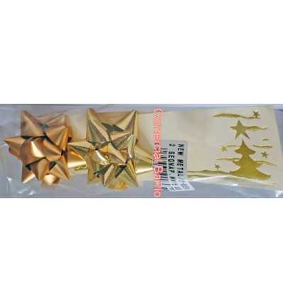 Moñas con tarjeta color oro navideña