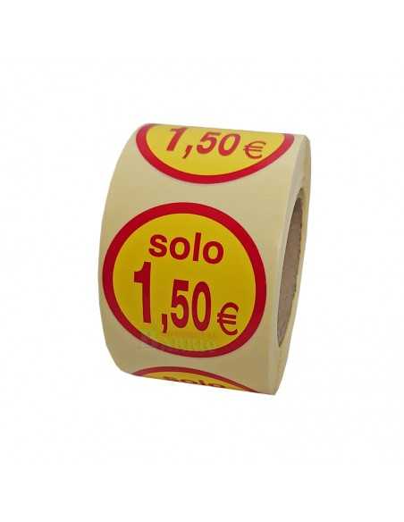 Etiquetas Adhesivas Solo 1,50 Euros En Rojo y Amarillo, pegatina un euro y medio