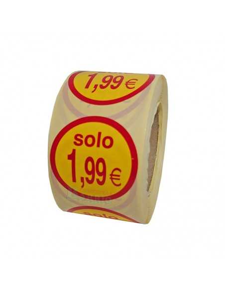 Etiquetas Adhesivas amarillas y rojas, para poner precios "Solo 1,99" Euros