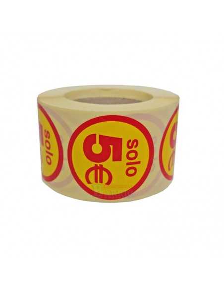 Pegatinas redondas cinco euros, etiquetas para precios solo 5€